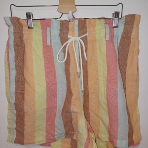 Gap Women Orange Multi Striped 4" Pull On Draw String Linen Paperbag Shorts L